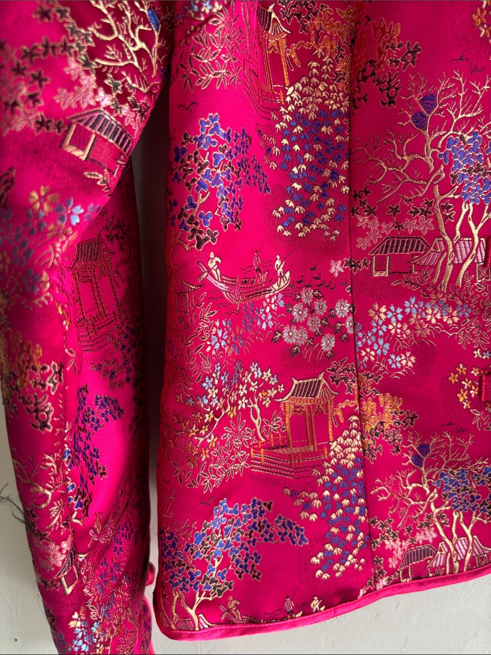 Y2K Vintage Mandarin Collar Brocade Jacket - Fuchsia - Picture 6 of 10
